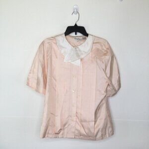 Shapely Kathy Comelli Blouse Women 14 Pink Vintage Button-Up Short Sleeve Pleats